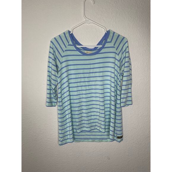 Matilda Jane Womens Small Blue Striped Oversize Tee Top 3/4 Sleeve Scoop Neck - Picture 3 of 5